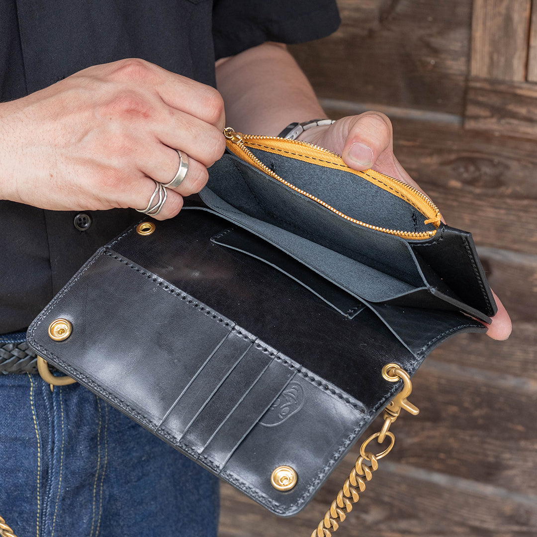 Lot.9500 "Frontier" Steer Hide Leather Biker Wallet (Black)