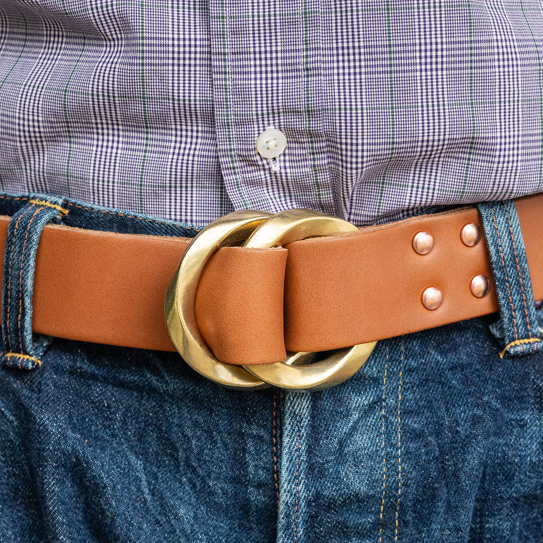 Lot.9910 "365" Brass W Twist Rings Leather Belt (Brown)