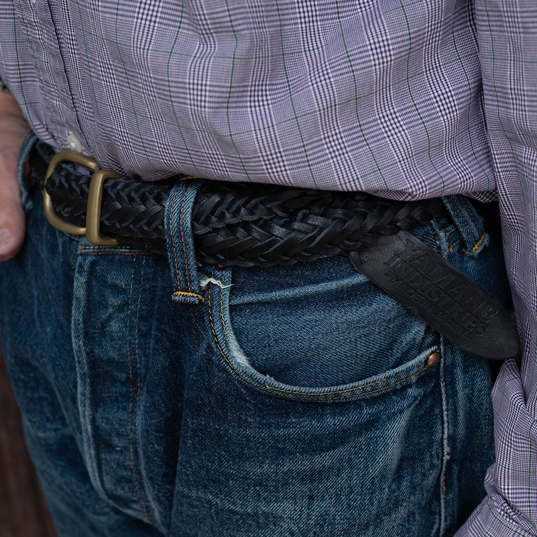 Lot.9915 "Valley" 30mm Steer Hide Leather Braided Belt (Black)