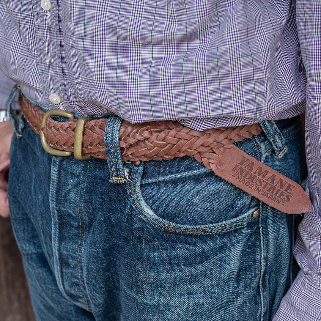 Lot.9915 "Valley" 30mm Steer Hide Leather Braided Belt (Choco)