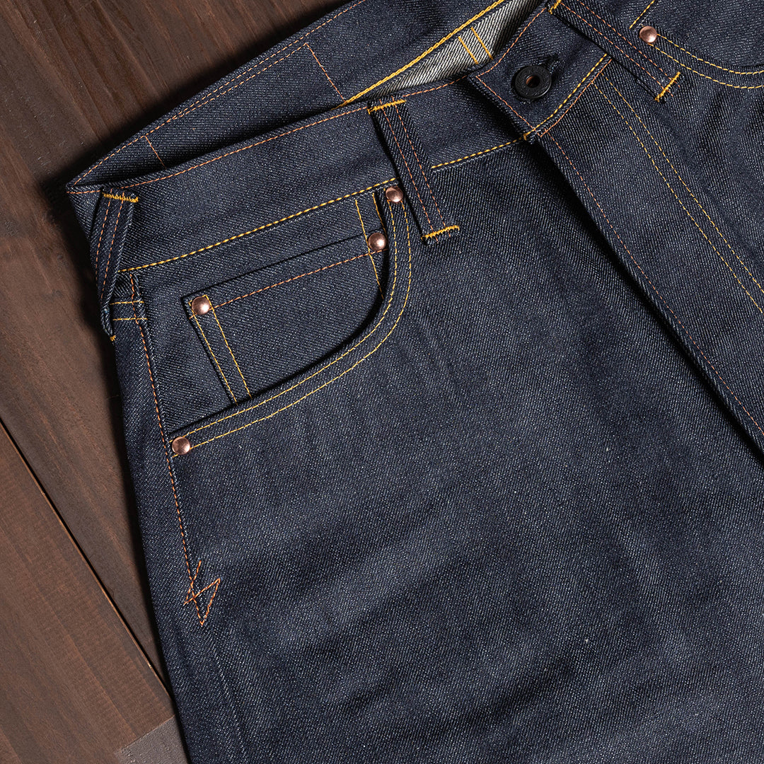 【限定生産】Lot.1991 "Fujiyama(Mt.Fuji)" Straight Fit Jeans with Brown Cotton Denim (Raw and Rigid) 【クラシックストレート／ふじやま／ブラウンコットンデニム／ノンウォッシュ】