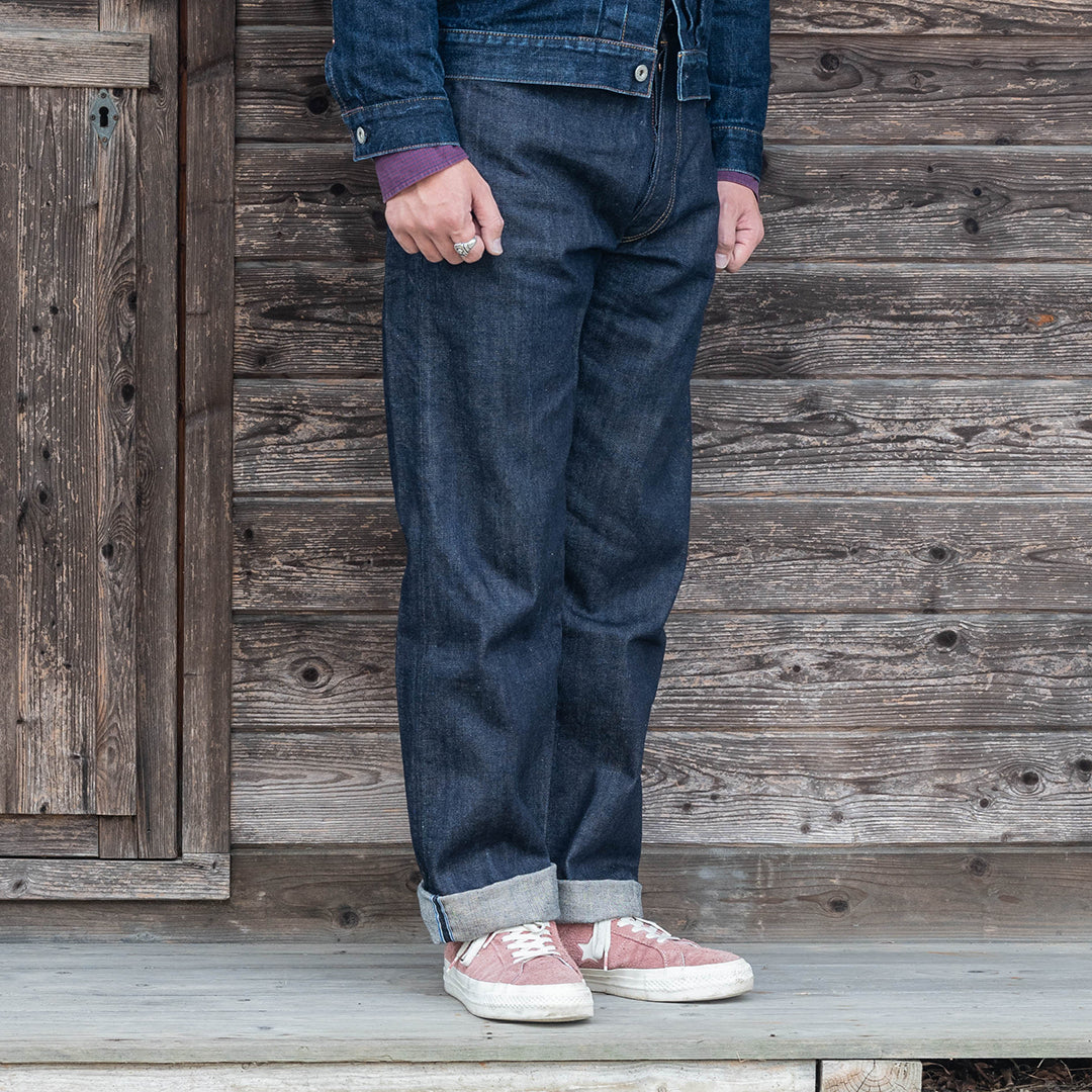 【限定生産】Lot.1991 "Fujiyama(Mt.Fuji)" Straight Fit Jeans with Brown Cotton Denim (Raw and Rigid) 【クラシックストレート／ふじやま／ブラウンコットンデニム／ノンウォッシュ】