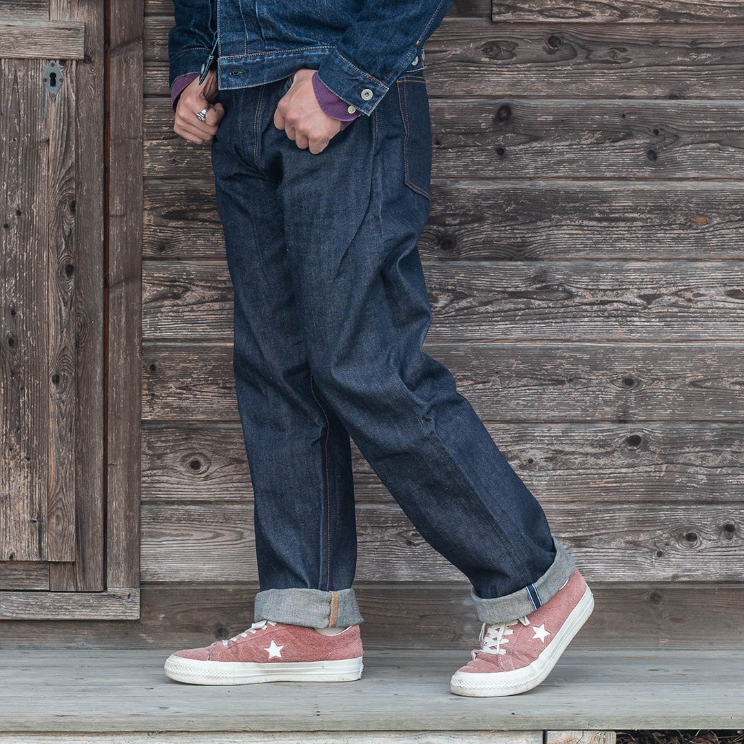 【限定生産】Lot.1991 "Fujiyama(Mt.Fuji)" Straight Fit Jeans with Brown Cotton Denim (Raw and Rigid) 【クラシックストレート／ふじやま／ブラウンコットンデニム／ノンウォッシュ】