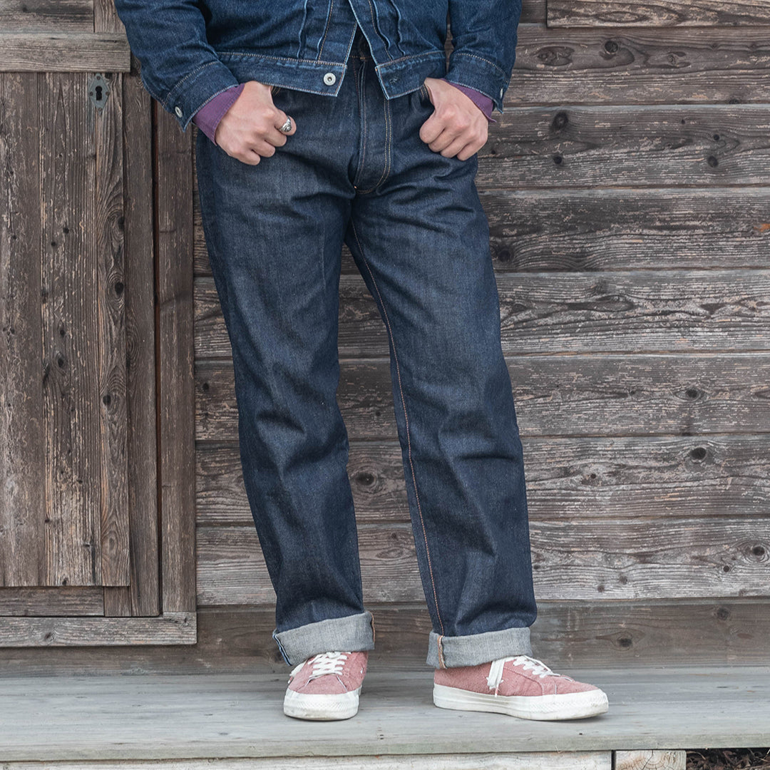 【限定生産】Lot.1991 "Fujiyama(Mt.Fuji)" Straight Fit Jeans with Brown Cotton Denim (Raw and Rigid) 【クラシックストレート／ふじやま／ブラウンコットンデニム／ノンウォッシュ】