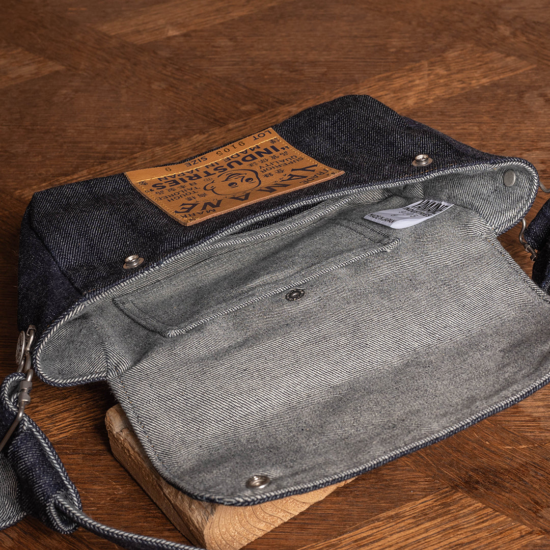 Lot.9105 Denim Snap-on Flap Shoulder Pouch Wide 9"