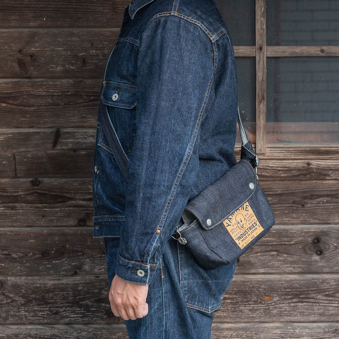 Lot.9105 Denim Snap-on Flap Shoulder Pouch Wide 9"