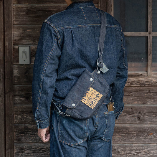 Lot.9105 Denim Snap-on Flap Shoulder Pouch Wide 9"