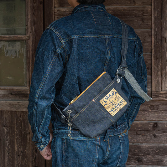 Lot.9112 Denim Zip Shoulder Bag Eyelet 10"