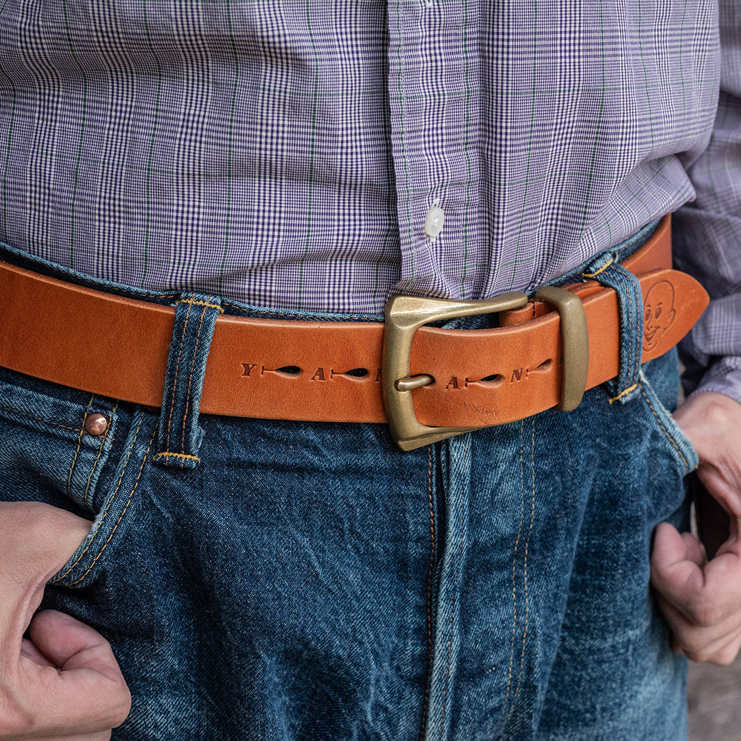 Lot.9905 "Canyon" 40mm Steer Hide Leather Belt (Camel）