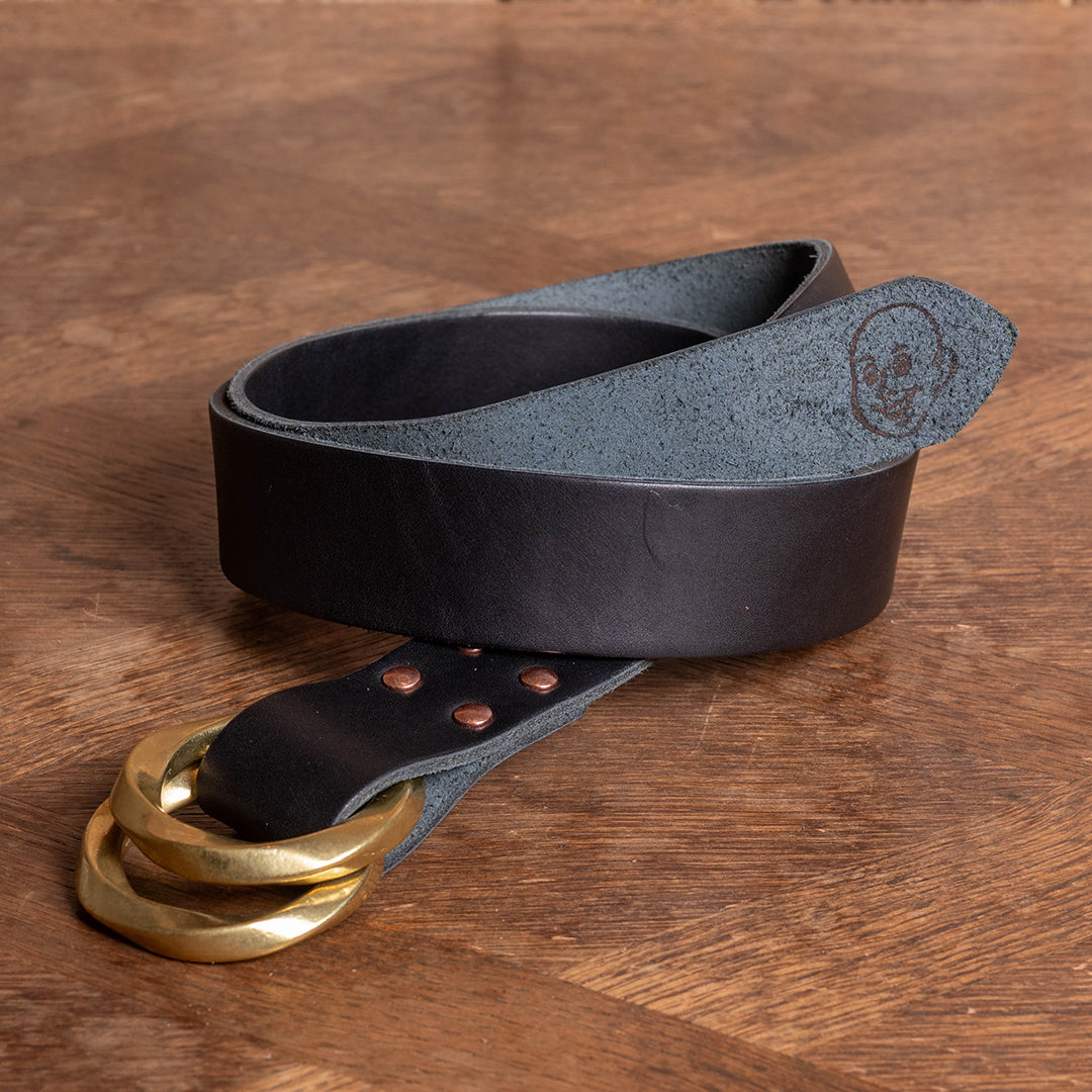 Lot.9910 "365" Brass W Twist Rings Leather Belt (Black)