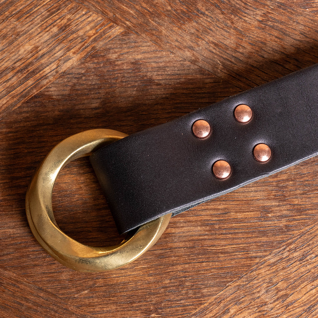 Lot.9910 "365" Brass W Twist Rings Leather Belt (Black)