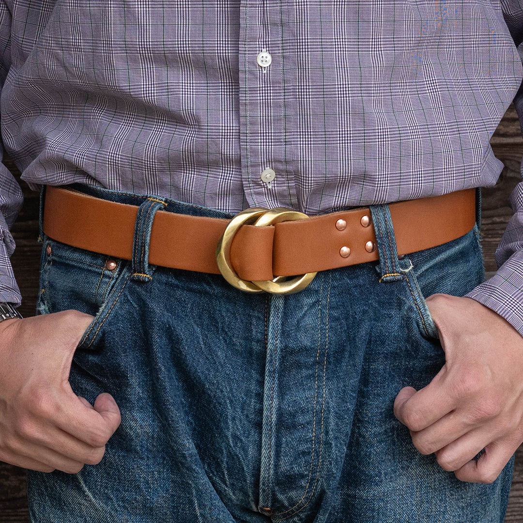 Lot.9910 "365" Brass W Twist Rings Leather Belt  (Brown)