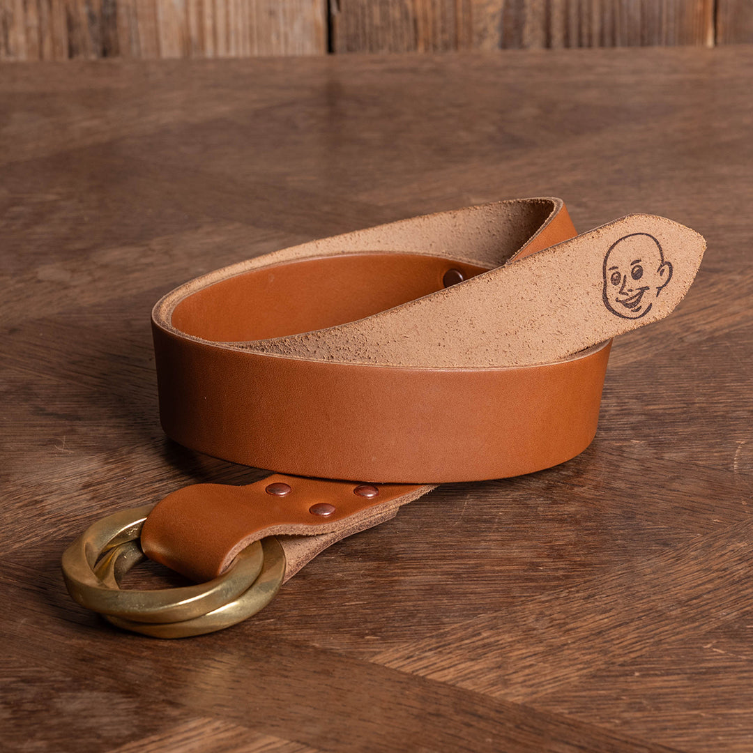 Lot.9910 "365" Brass W Twist Rings Leather Belt  (Brown)
