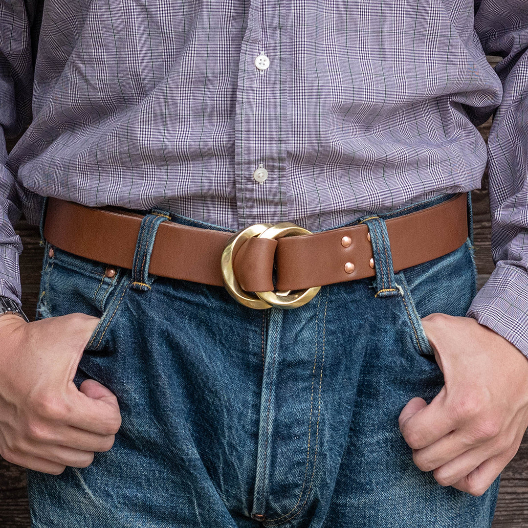 Lot.9910 "365" Brass W Twist Rings Leather Belt (Choco)