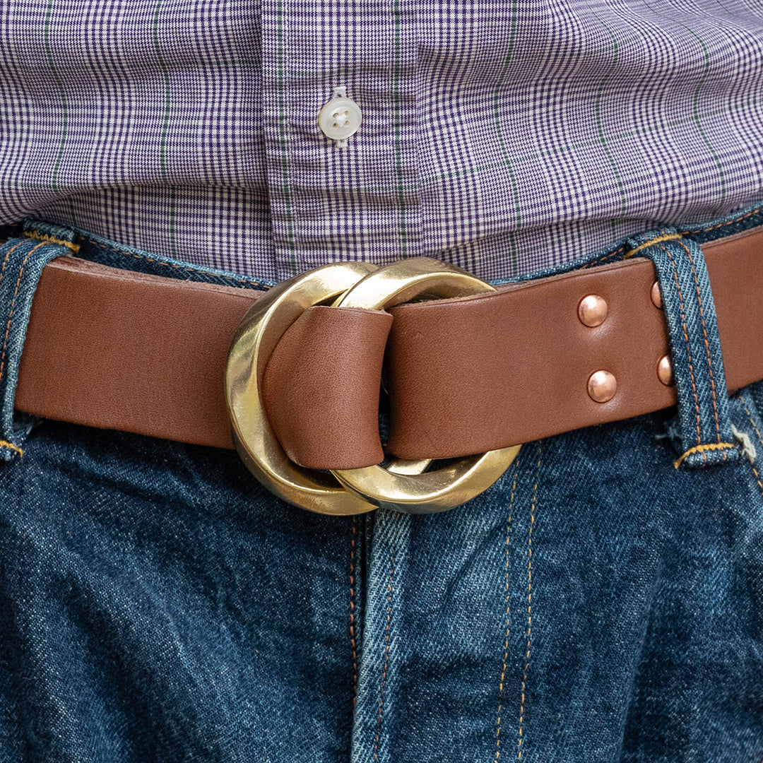Lot.9910 "365" Brass W Twist Rings Leather Belt (Choco)