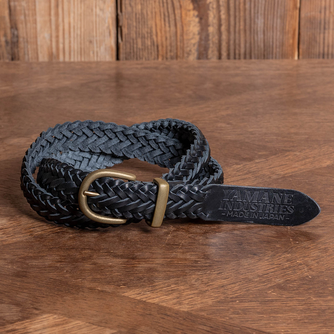 Lot.9915 "Valley" 30mm Steer Hide Leather Braided Belt (Black)