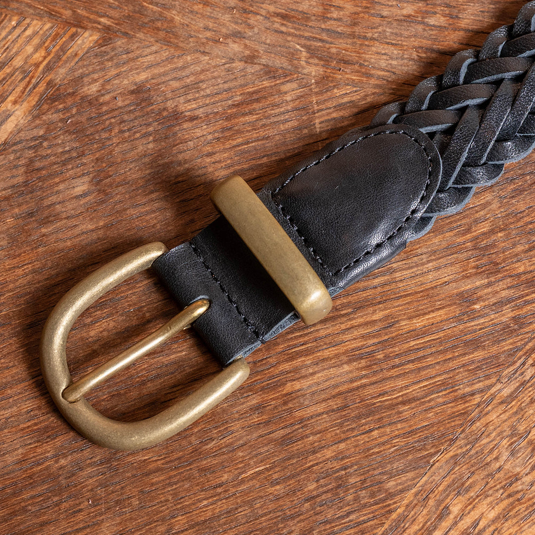Lot.9915 "Valley" 30mm Steer Hide Leather Braided Belt (Black)