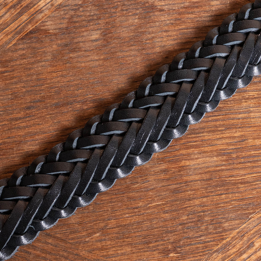 Lot.9915 "Valley" 30mm Steer Hide Leather Braided Belt (Black)