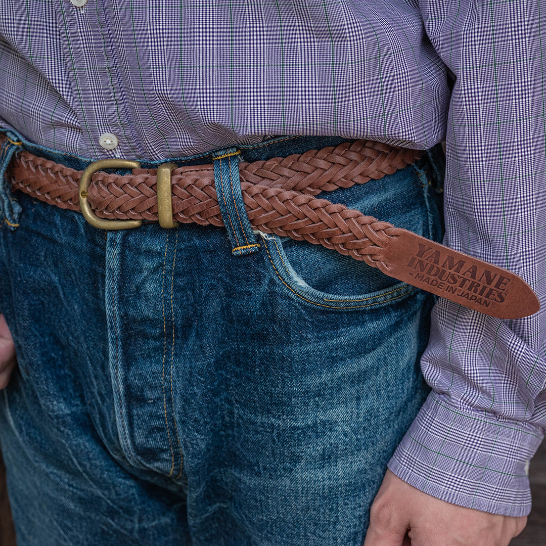 Lot.9915 "Valley" 30mm Steer Hide Leather Braided Belt (Choco)