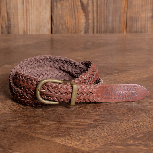Lot.9915 "Valley" 30mm Steer Hide Leather Braided Belt (Choco)