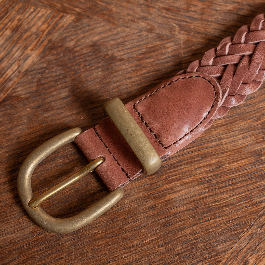 Lot.9915 "Valley" 30mm Steer Hide Leather Braided Belt (Choco)