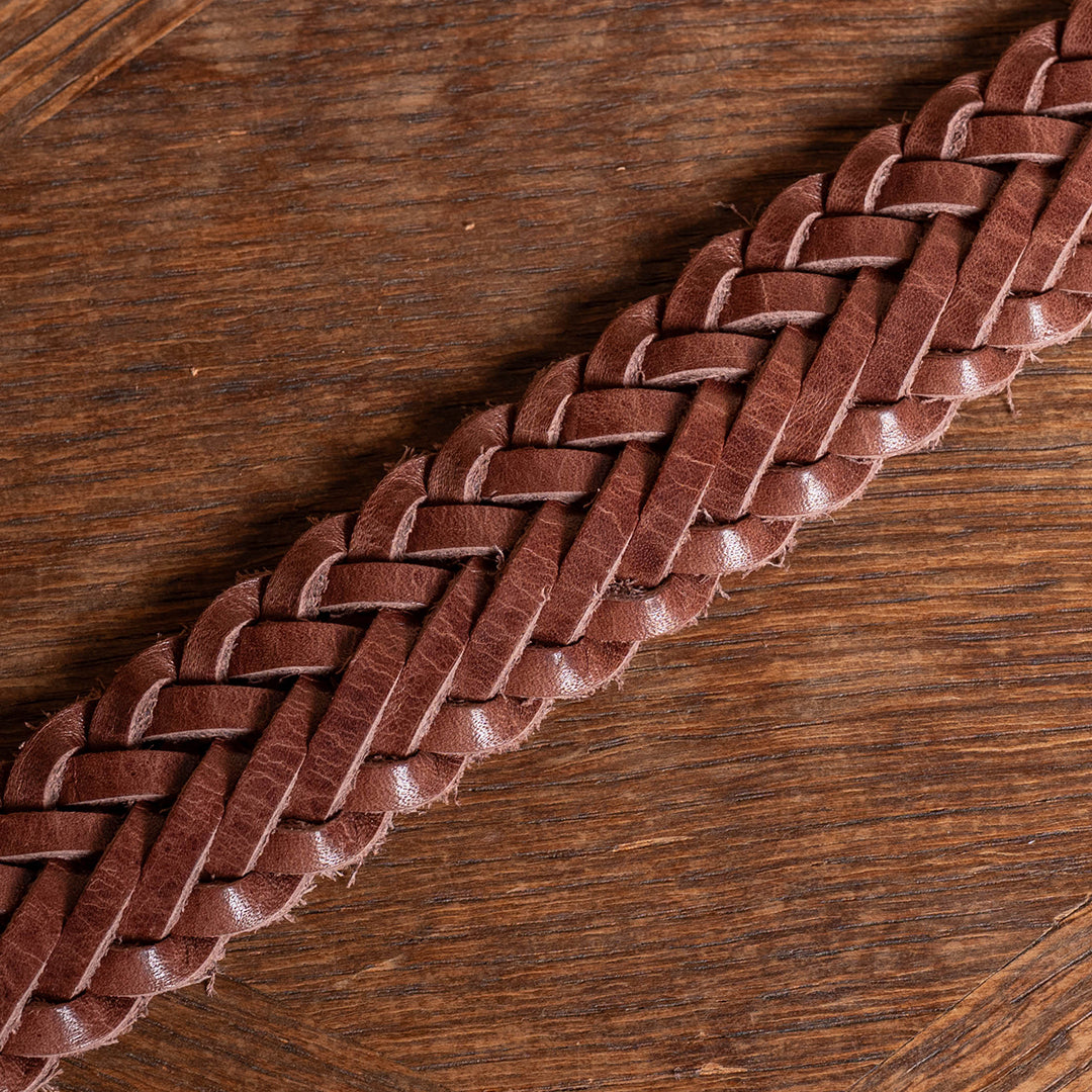 Lot.9915 "Valley" 30mm Steer Hide Leather Braided Belt (Choco)