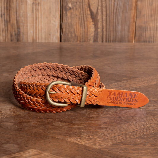 Lot.9915 "Valley" 30mm Steer Hide Leather Braided Belt (Camel)
