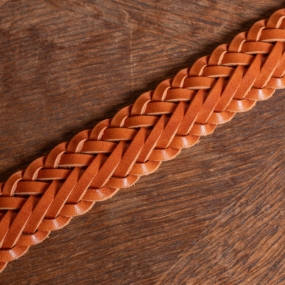 Lot.9915 "Valley" 30mm Steer Hide Leather Braided Belt (Camel)